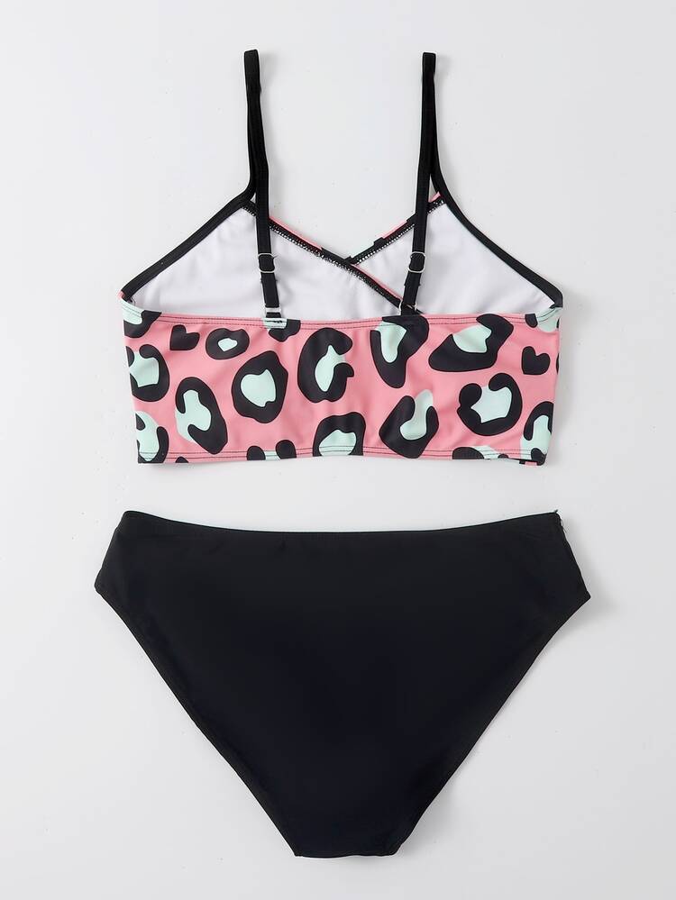 Tween Girl Leopard Print Bikini Set Summer Beach - Multicolor - View 2