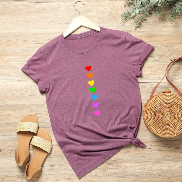 

Plus Heart Print Short Sleeve Tee, Mauve purple