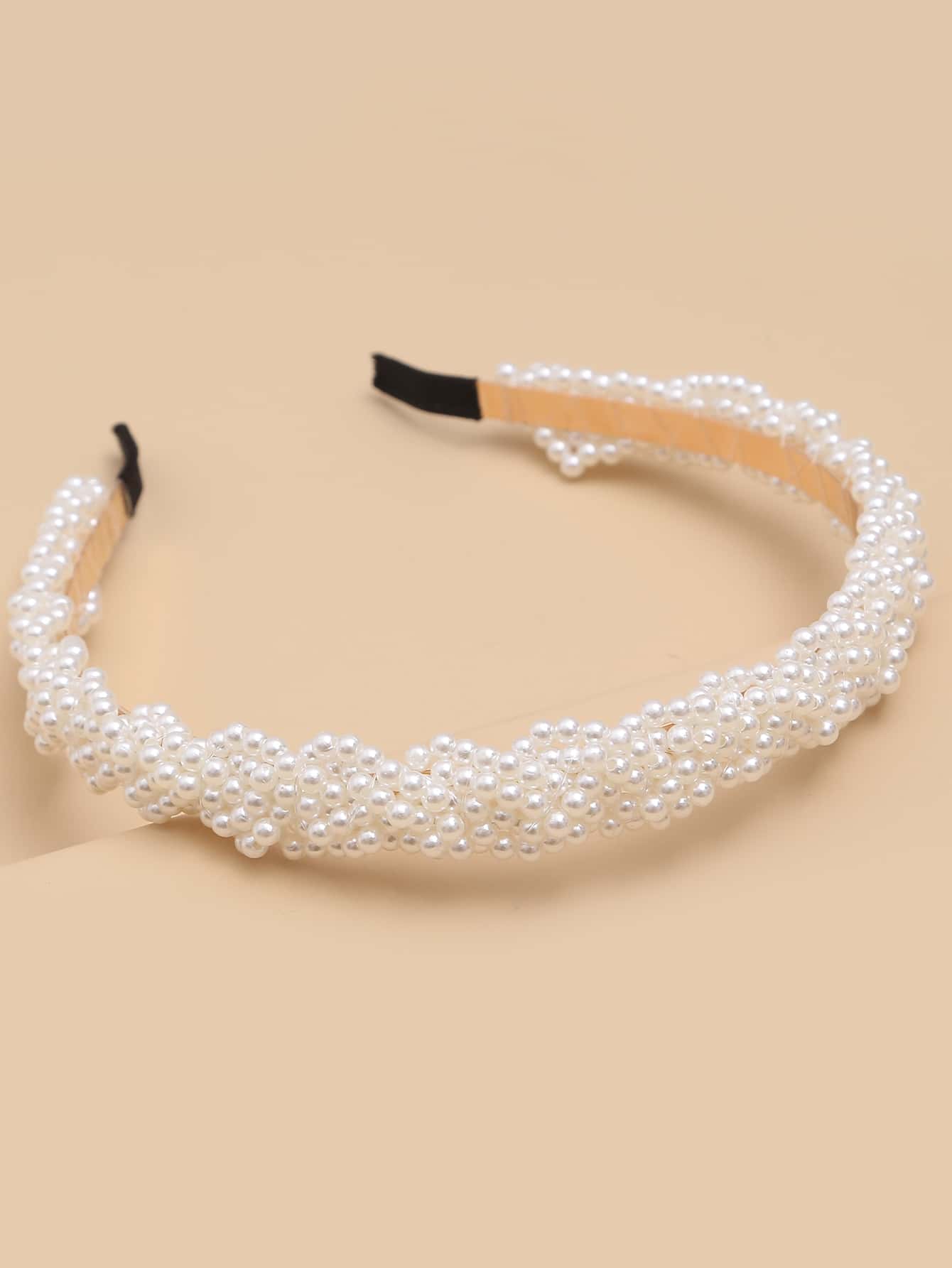 Diadema decorativa con perlas falsas, elegante - Blanco - Ver 1