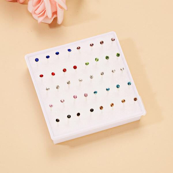

20pairs Girls Rhinestone Earrings, Multicolor