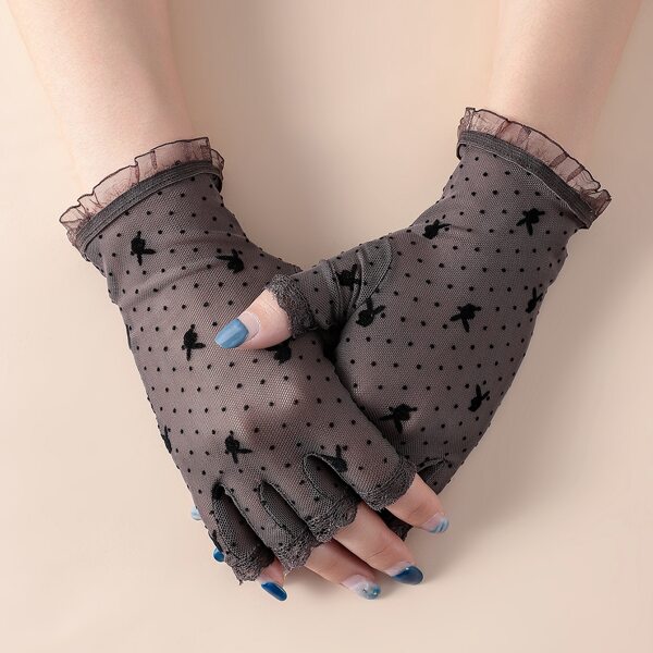 

Polka Dot Print Gloves, Coffee brown