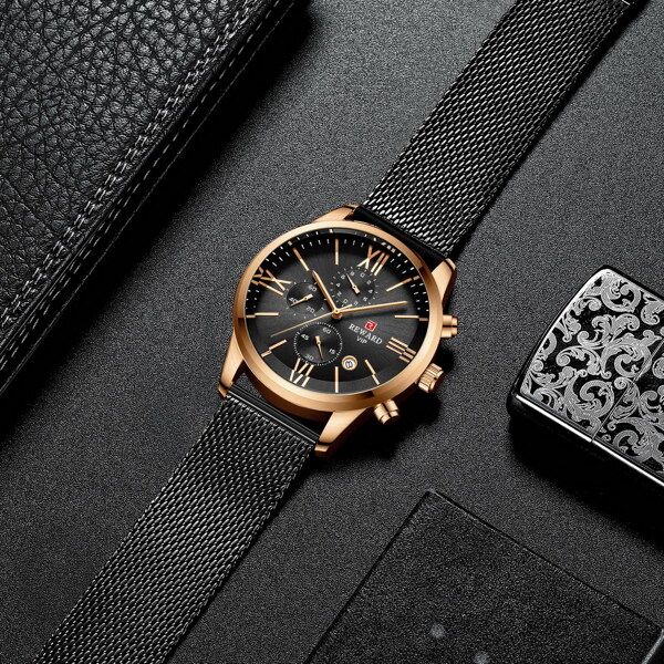 

Men Mesh Strap Triple Dial Date Quartz Watch