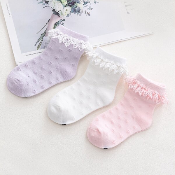 

3pairs Toddler Girls Solid Socks, Multicolor