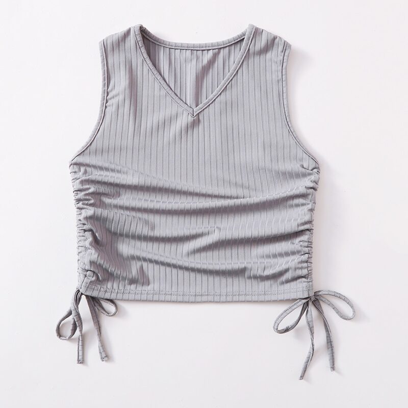 

Solid Drawstring Ribbed Tank Top, Light grey