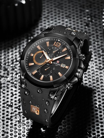  REWARD 男士石英表硅胶表带商务时尚计时日历夜光指针多功能男士腕表高品质礼物经典设计表带