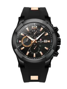 REWARD 男士石英表硅胶表带商务时尚计时日历夜光指针多功能男士腕表高品质礼物经典设计表带 - 黑色 - 查看 3