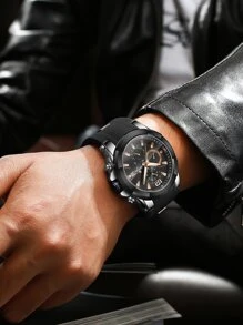 REWARD 男士石英表硅胶表带商务时尚计时日历夜光指针多功能男士腕表高品质礼物经典设计表带 - 黑色 - 查看 4