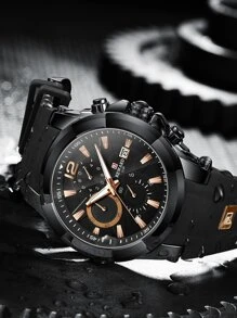 REWARD 男士石英表硅胶表带商务时尚计时日历夜光指针多功能男士腕表高品质礼物经典设计表带 - 黑色 - 查看 5