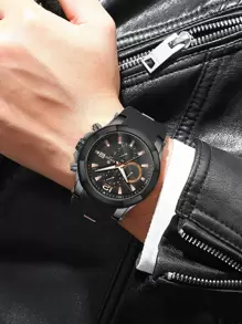 REWARD 男士石英表硅胶表带商务时尚计时日历夜光指针多功能男士腕表高品质礼物经典设计表带 - 黑色 - 查看 6