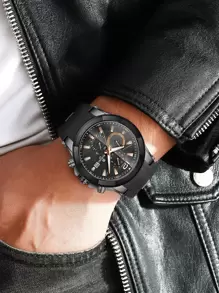 REWARD 男士石英表硅胶表带商务时尚计时日历夜光指针多功能男士腕表高品质礼物经典设计表带 - 黑色 - 查看 7