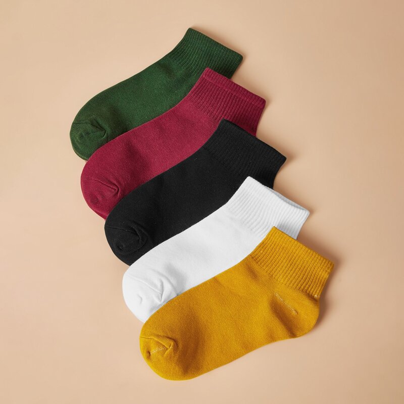

5pairs Solid Ankle Socks, Multicolor