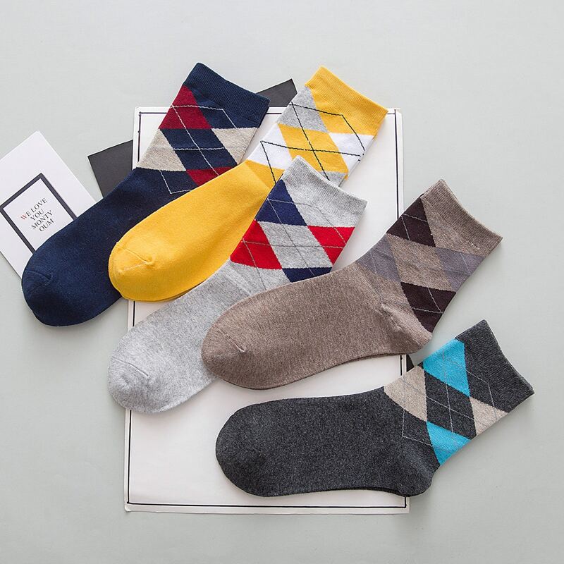 

5pairs Guys Plaid Crew Socks, Multicolor