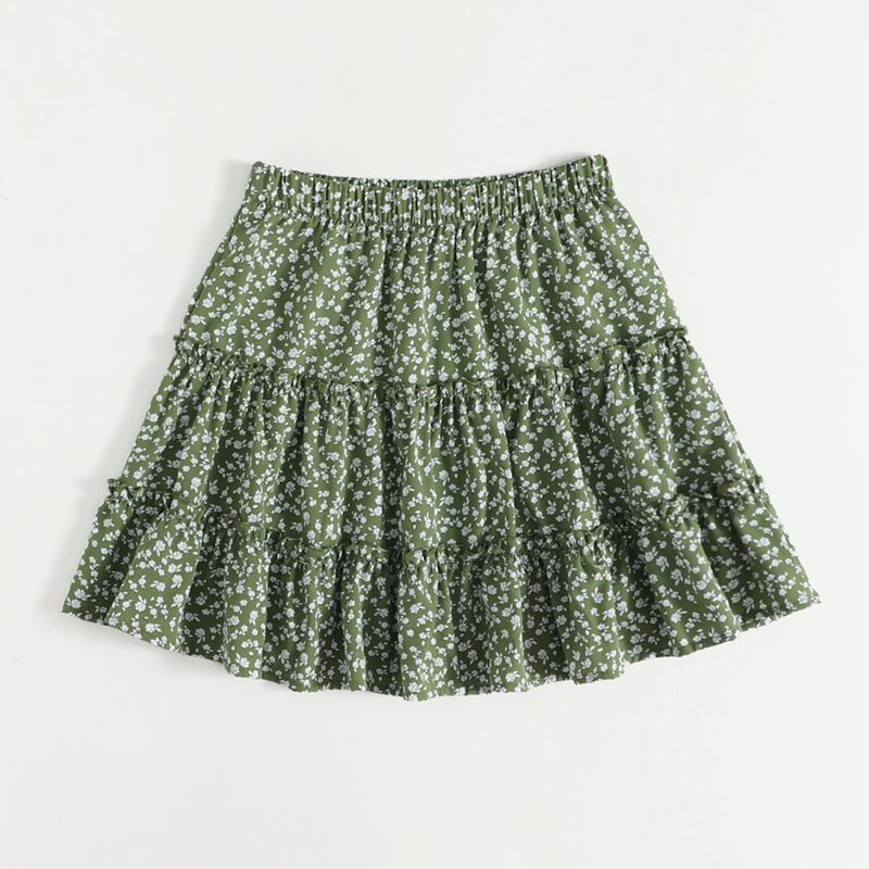 

Ditsy Floral Frill Skirt, Army green