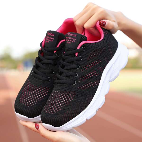 

Letter Graphic Knit Panel Sneakers, Black