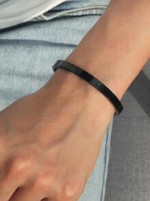 時尚流行男士鋼手鐲不銹鋼適合珠寶禮物和時尚外觀 - 黑色 - 查看 1