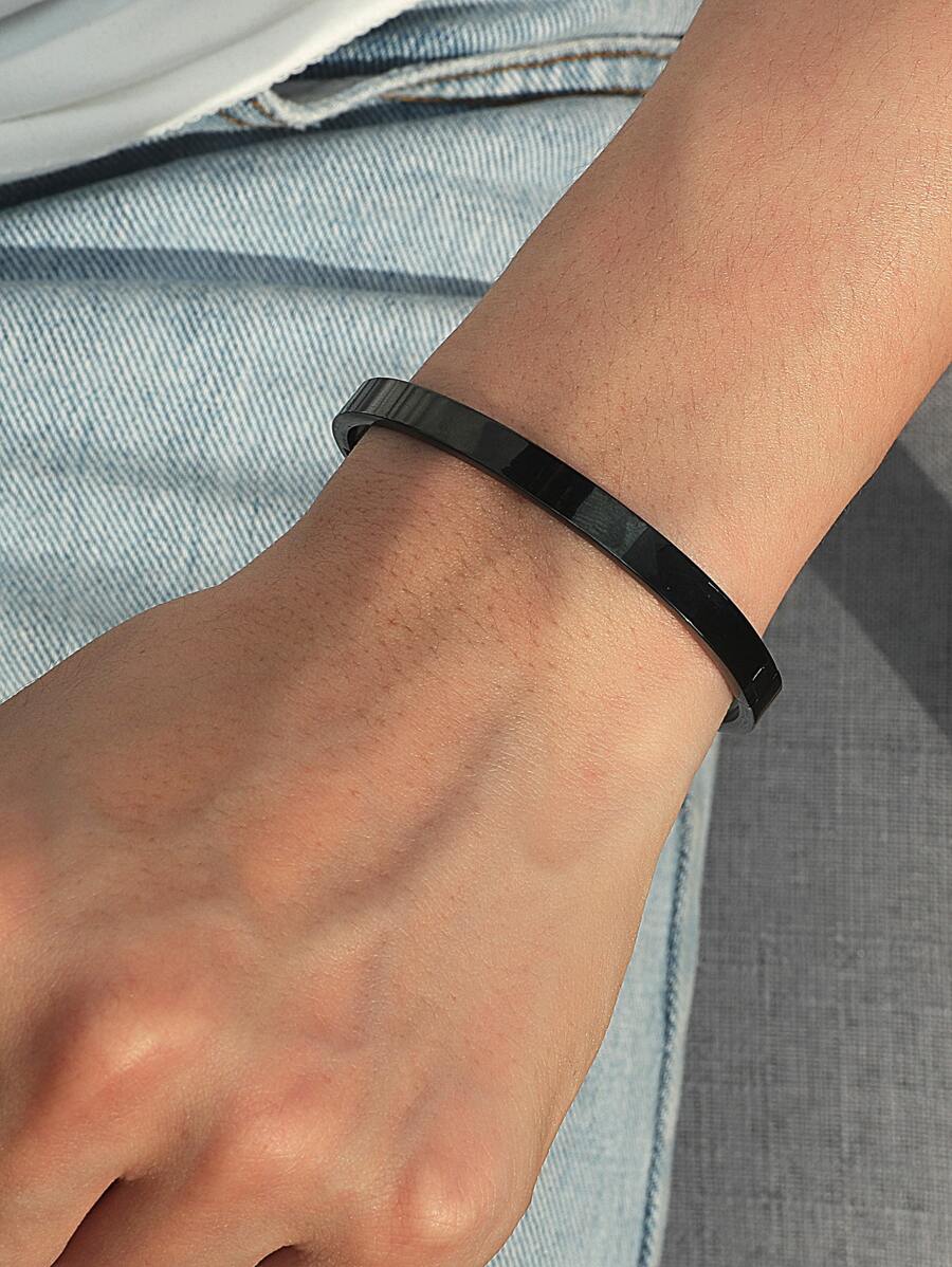 時尚流行男士鋼手鐲不銹鋼適合珠寶禮物和時尚外觀 - 黑色 - 查看 1