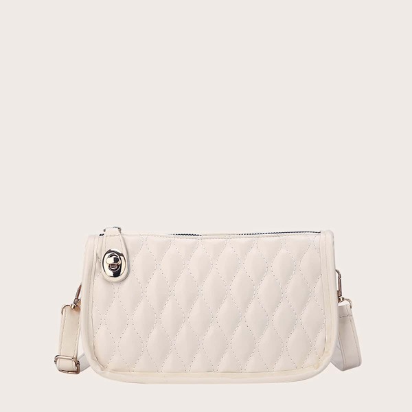 

Turn-lock Quilted Shoulder Bag, Beige
