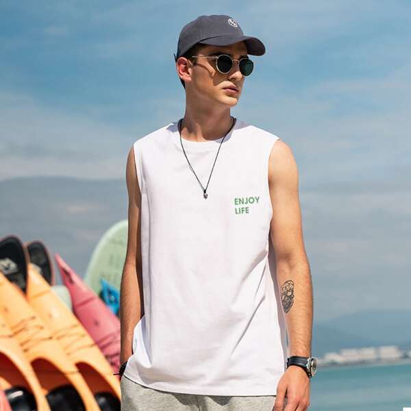 

Men Slogan Graphic Tank, White