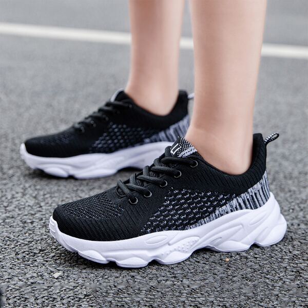 

Lace-up Front Knit Running Shoes, Black