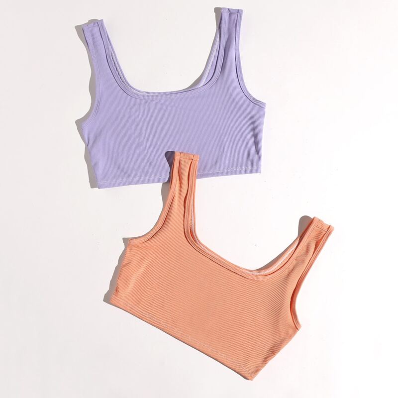 

2pcs Solid Crop Tank Top, Multicolor