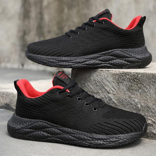 

Men Lace-up Front Knit Running Shoes, Black