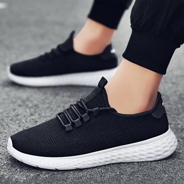 

Men Minimalist Lace Up Decor Mesh Running Shoes, Black