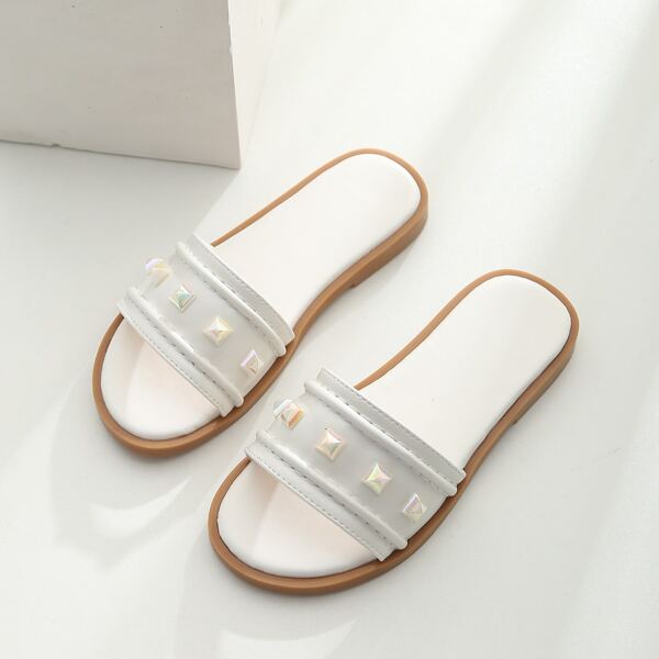 

Toddler Girls Studded Decor Slides, White