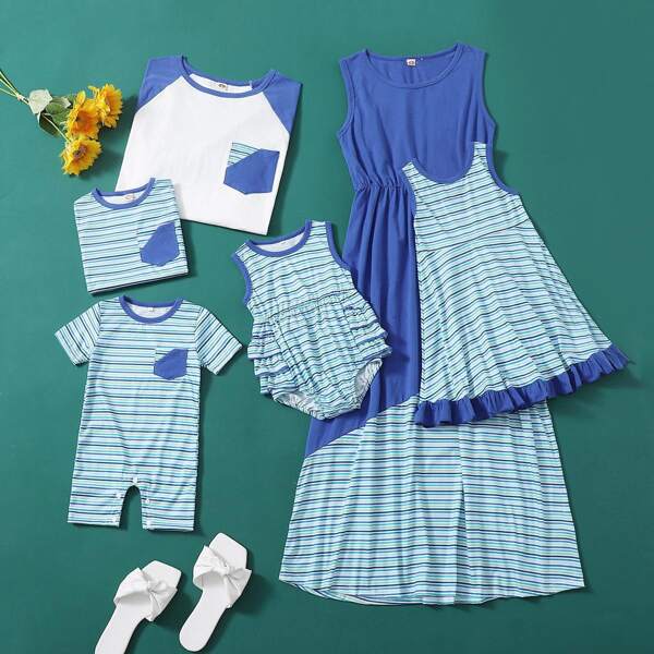 

Toddler Girls Striped Ruffle Hem Smock Dress, Baby blue