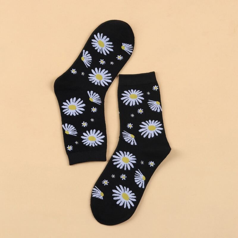 

Guys Flower Print Crew Socks, Black