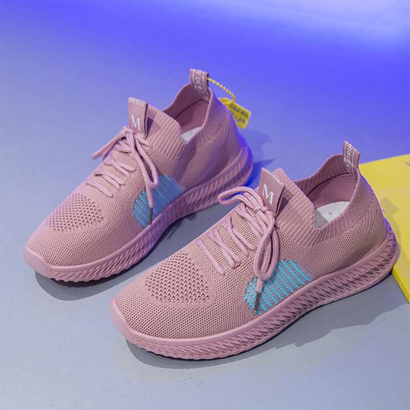 

Striped Pattern Lace Up Decor Running Shoes, Baby pink