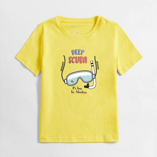 

Toddler Boys Swimming Goggles And Slogan Graphic Tee, Yellow