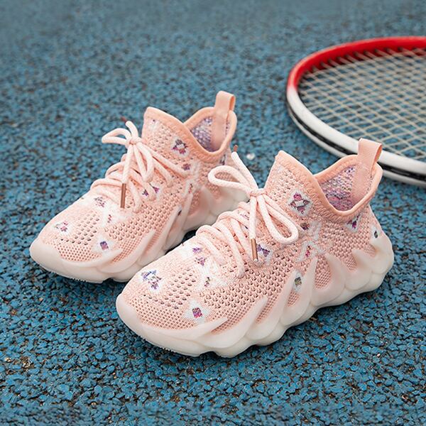 

Toddler Girls Lace Up Decor Knit Sneakers, Baby pink