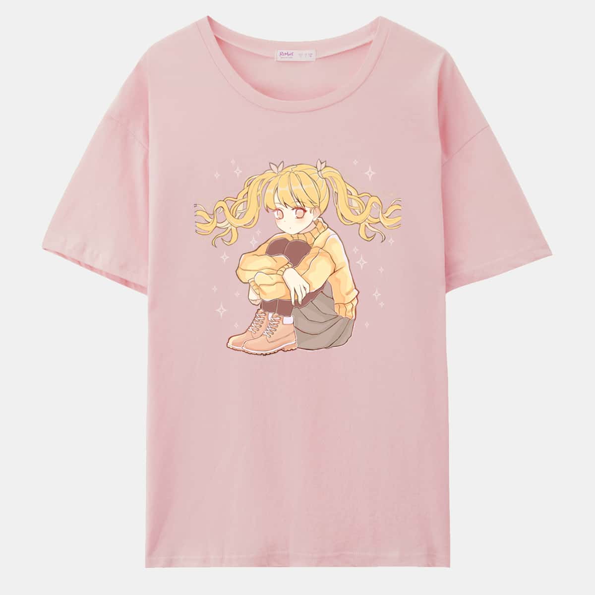 

ROMWE X Ayacchirin Cartoon Graphic Tee, Baby pink