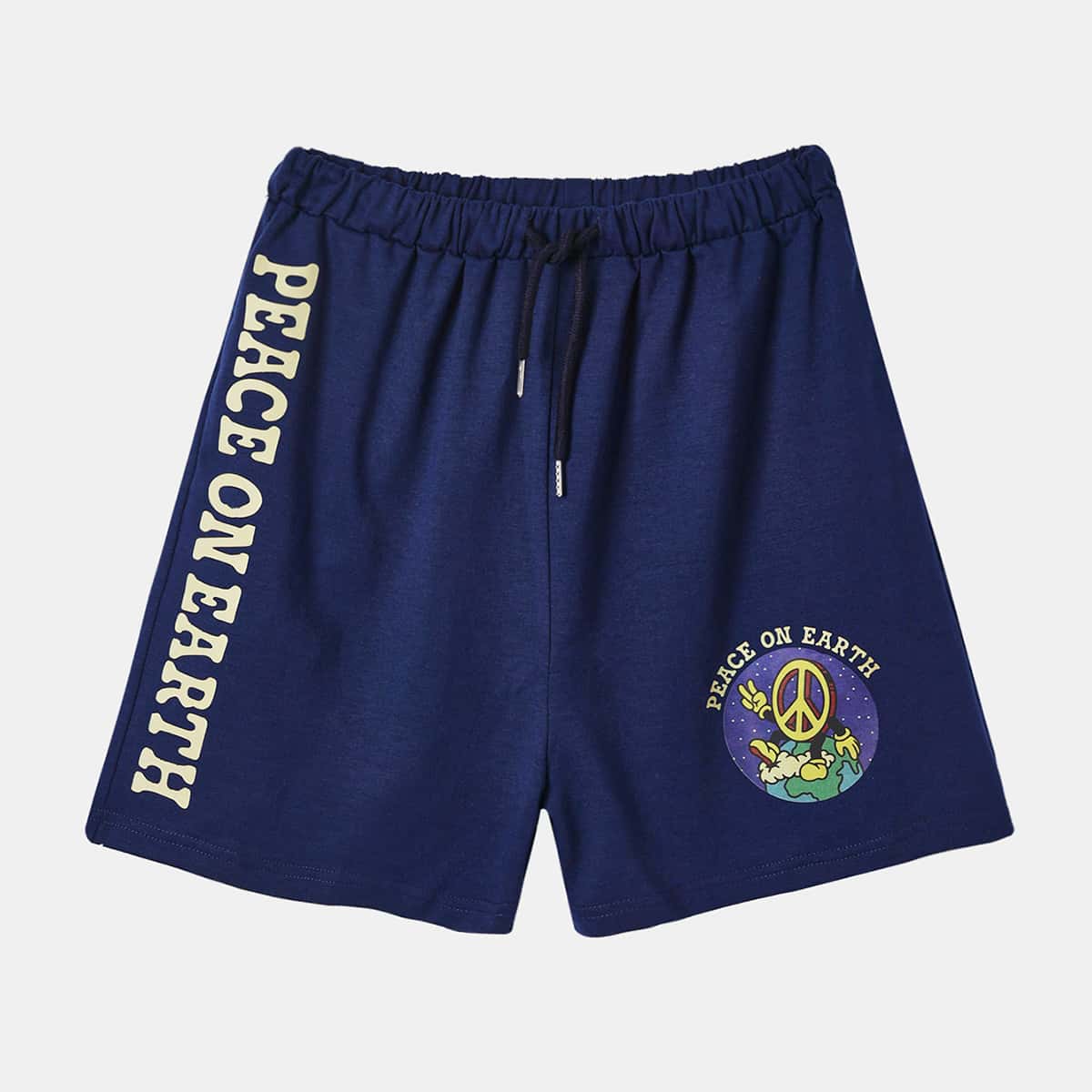 

ROMWE X B.boyd.design Letter Graphic Shorts, Navy blue