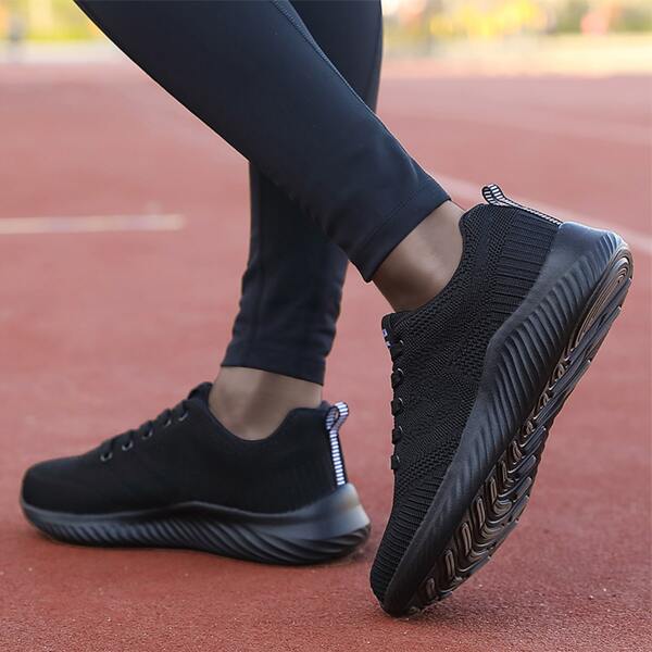 

Knit Panel Lace Up Front Sneakers, Black