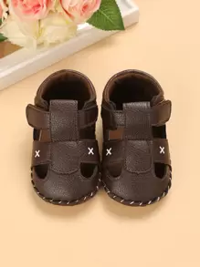 1 Pair Baby Boys' Hook And Loop Walking Flat Sandals, 0-1 Year Old - Brown - View 2