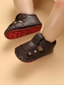 1 Pair Baby Boys' Hook And Loop Walking Flat Sandals, 0-1 Year Old - Brown - View 5