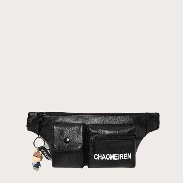 

Letter Graphic Pocket Front Fanny Pack, Black