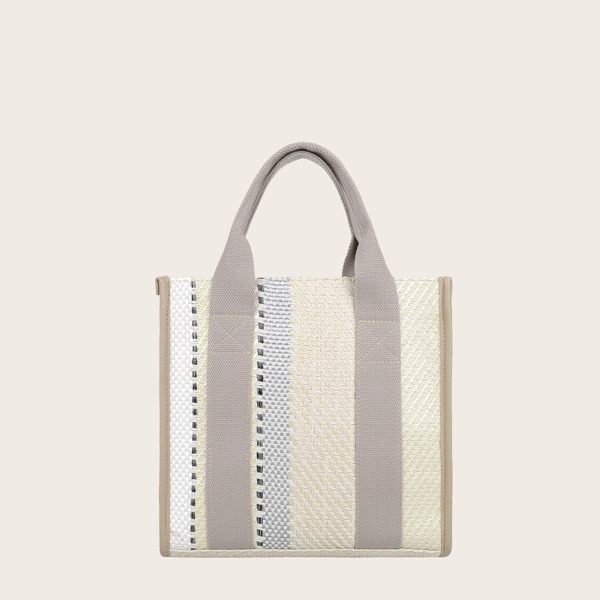 

Color Block Woven Satchel Bag, Multicolor