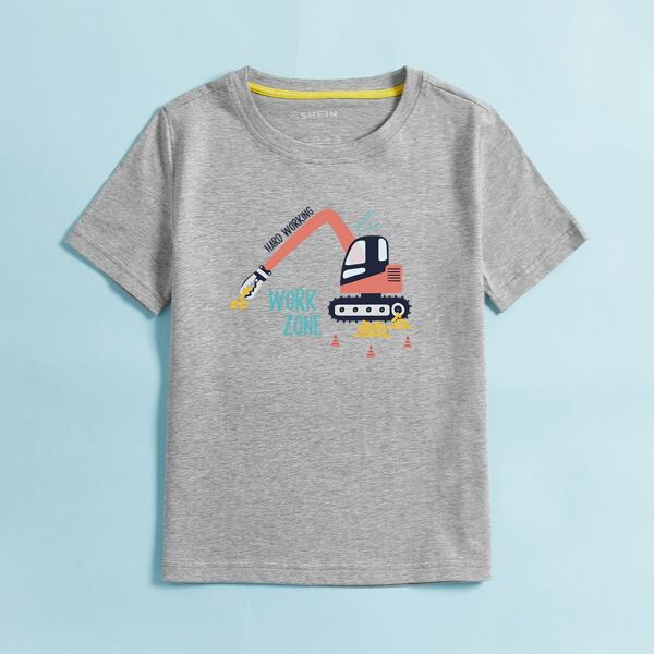 

Toddler Boys Excavator And Letter Graphic Tee, Grey
