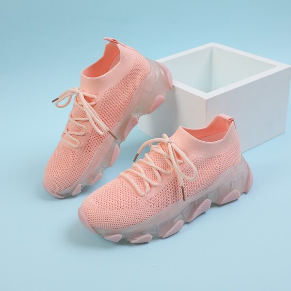 

Minimalist Knit Panel Lace Up Front Sneakers, Pink