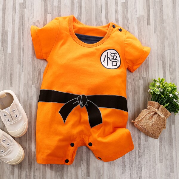 

Baby Boy Letter & Graphic Print Romper, Orange