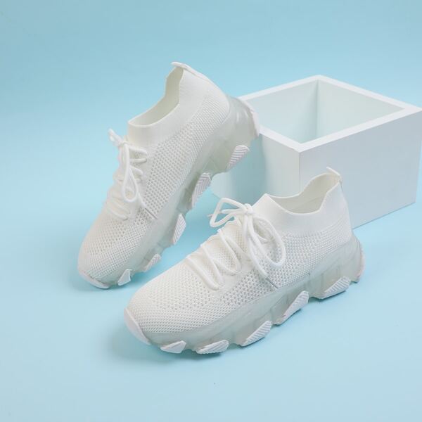 

Minimalist Knit Panel Lace Up Front Sneakers, White
