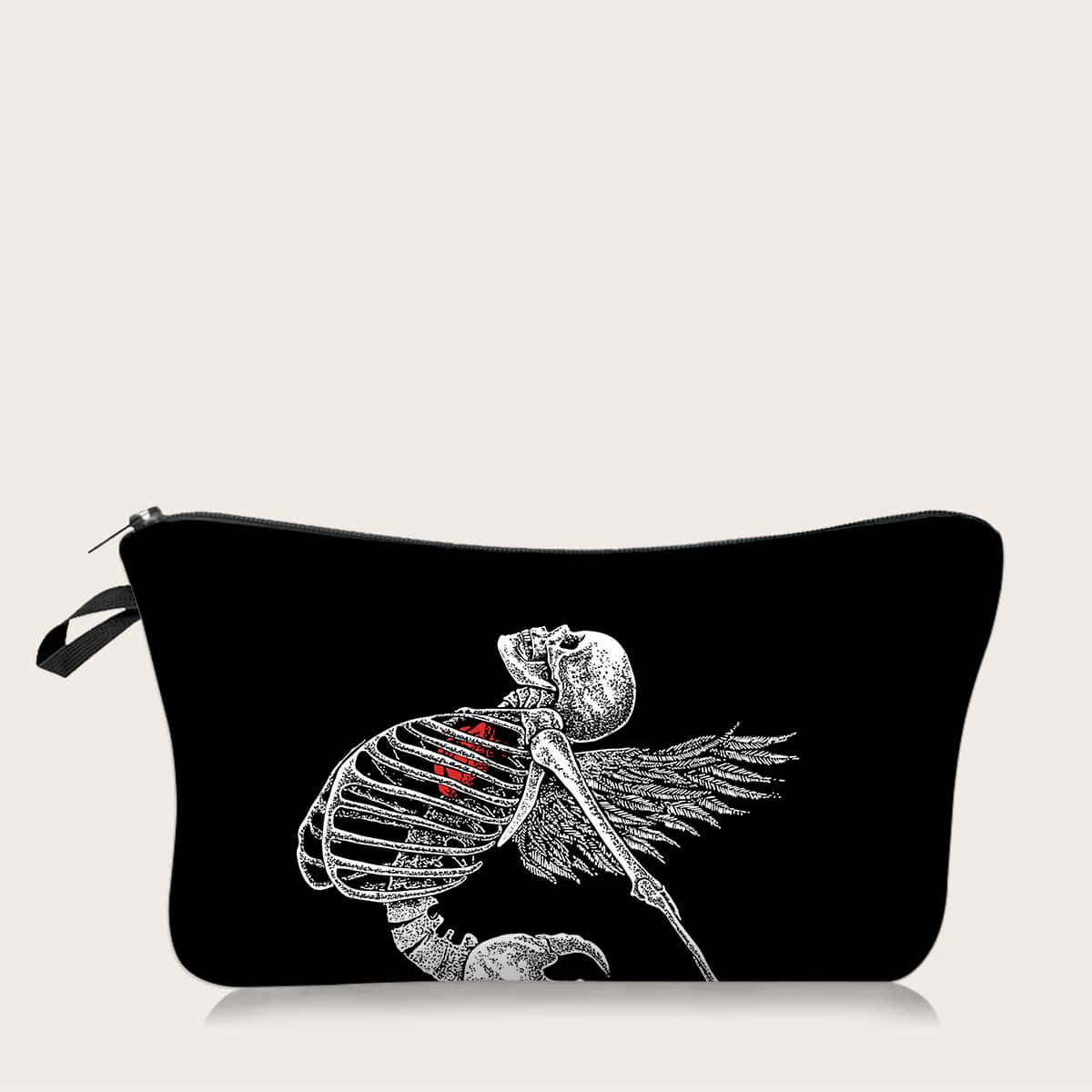 

Skull Pattern Zipper Makeup Bag, Black