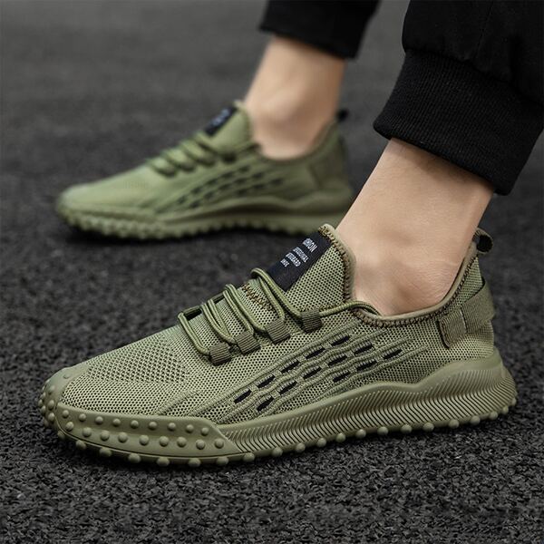 

Men Lace Up Decor Running Shoes, Army green