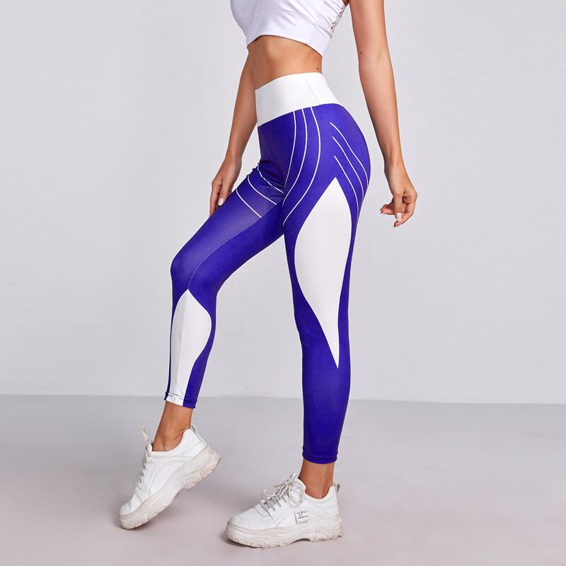 

Super Elastic Colorblock Sports Leggings, Blue