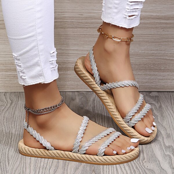 

Rhinestone Decor Slingback Sandals, Silver
