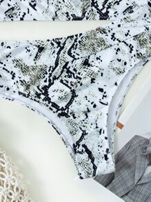 Summer Snakeskin Print High Waisted Bikini Set - Black and White - View 3