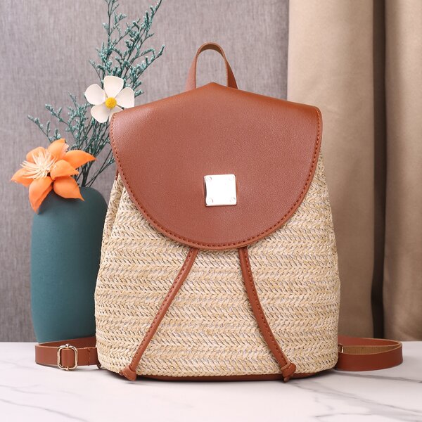 

Straw Flap Backpack, Brown