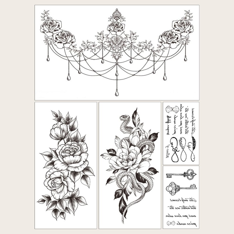 

5pcs Flower Pattern Tattoo Sticker, Black